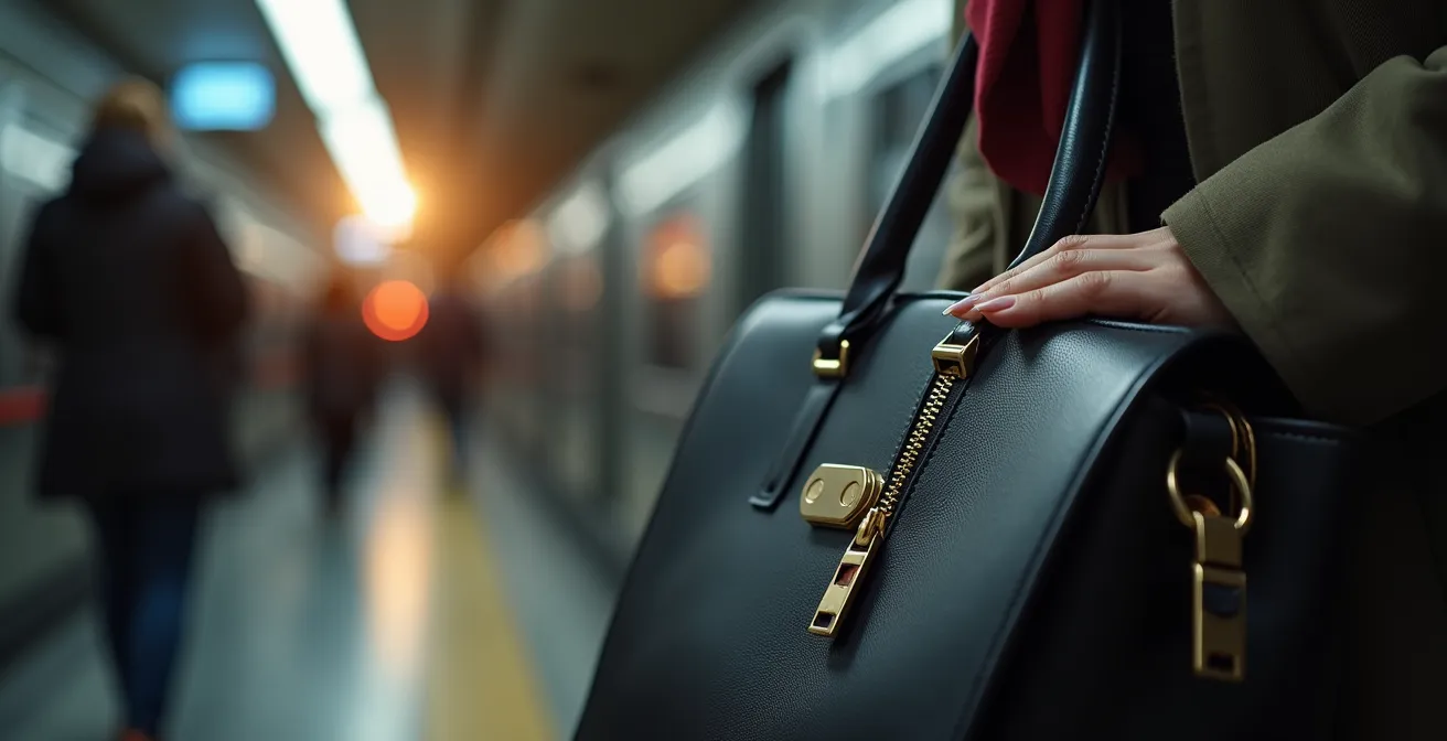 Detalle de cremallera de seguridad en bolso shopper urbano