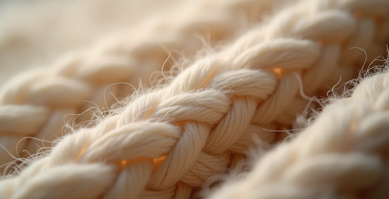 Detalle macro de tejido de lana premium mostrando textura y calidad
