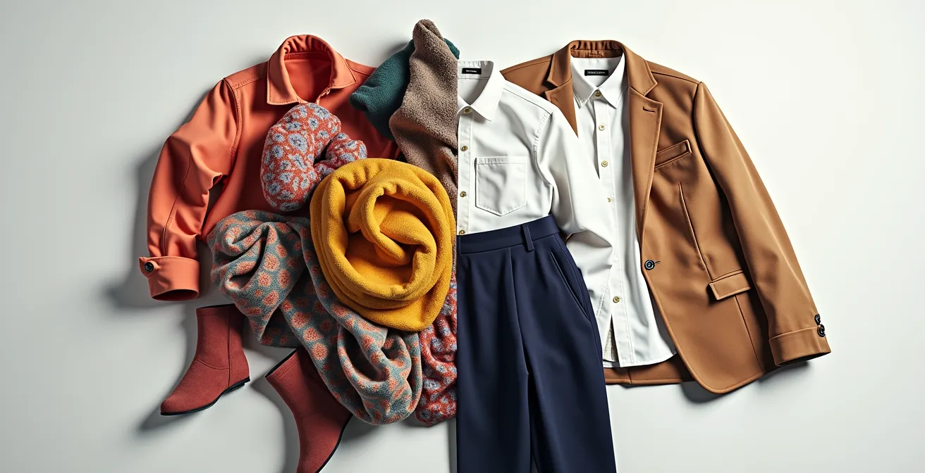 Comparación entre prendas de microtendencia efímeras y básicos atemporales