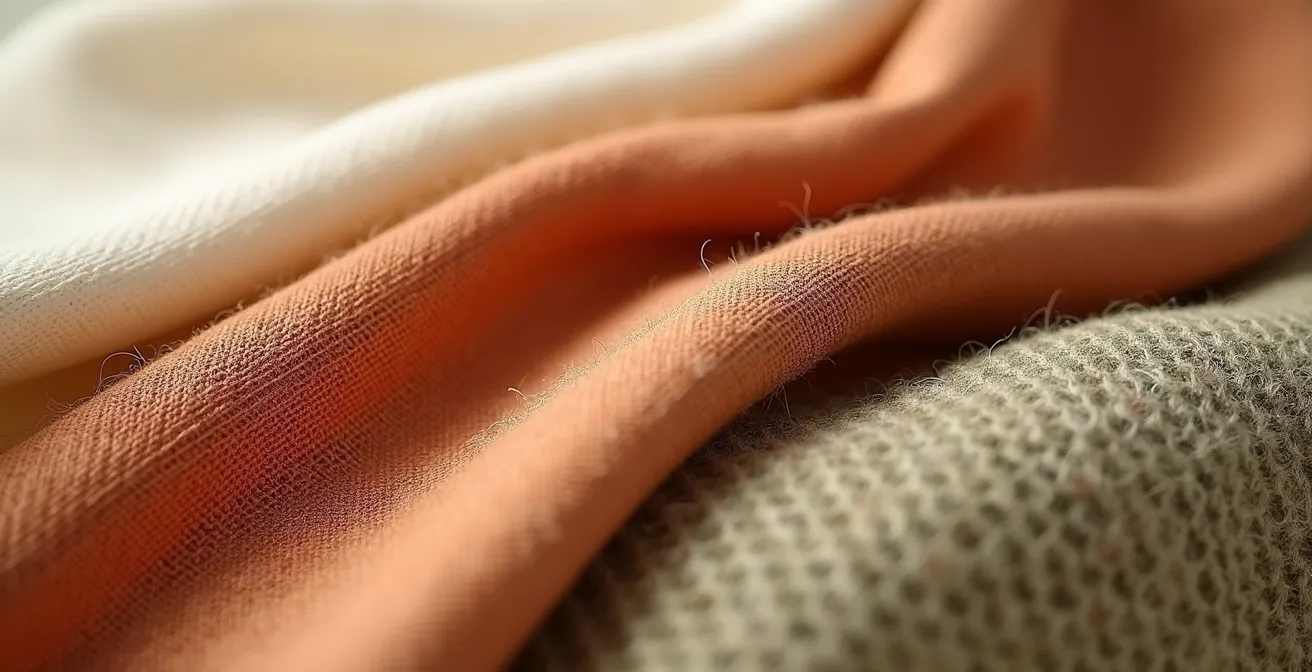 Detalle macro de texturas de tejidos mediterráneos en tonos tierra