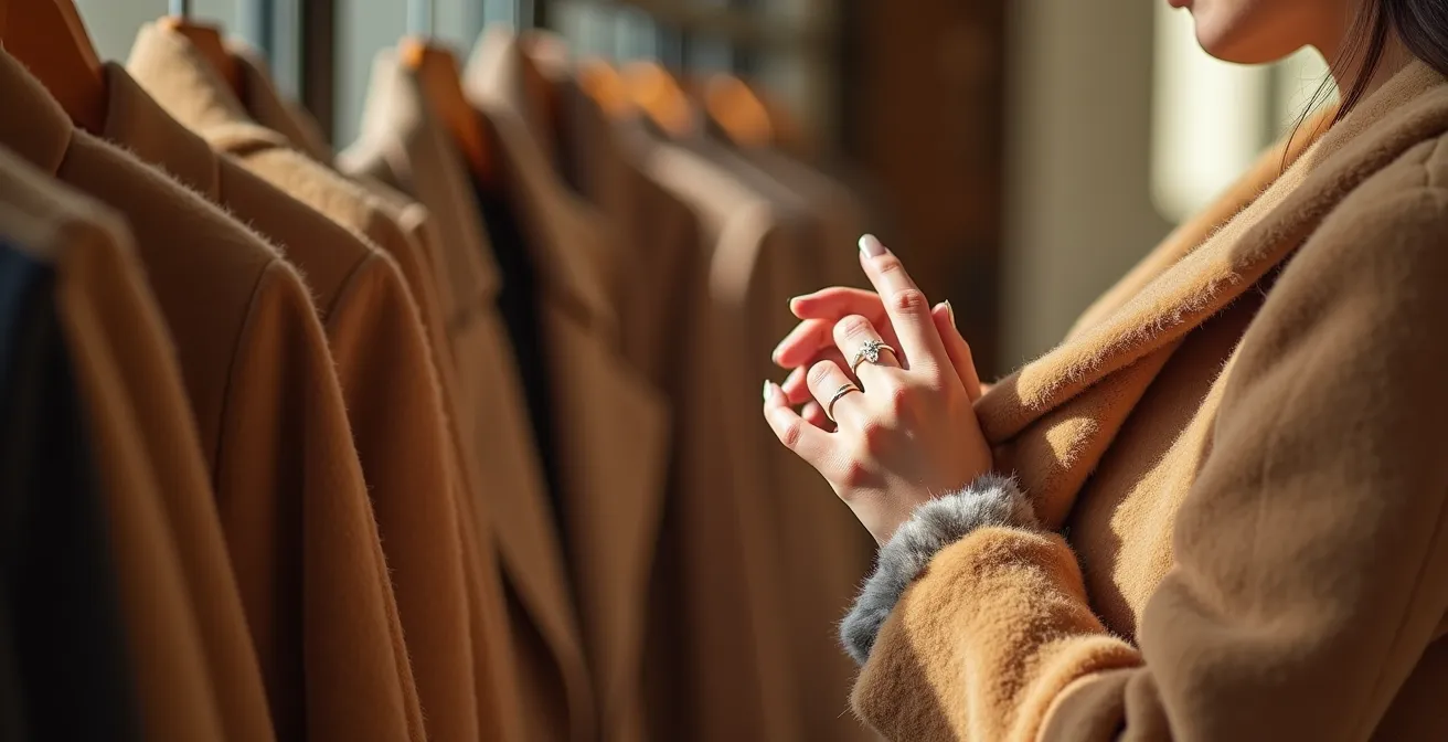 Perchero con prendas atemporales durante las rebajas de enero