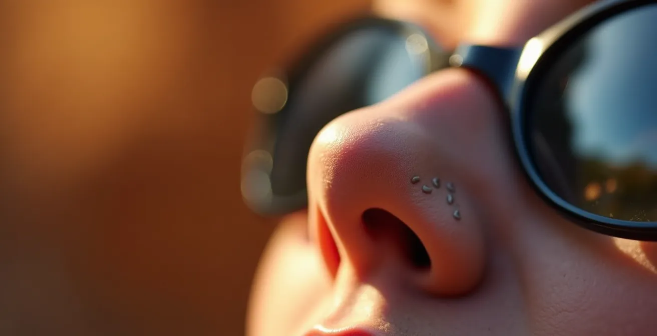 Detalle macro de almohadillas de silicona en gafas de sol para conducir