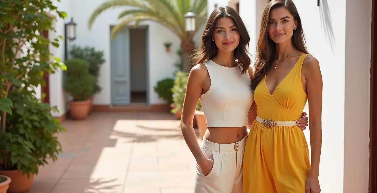 Comparación visual de siluetas aplicando la regla de los tercios en looks de invitada