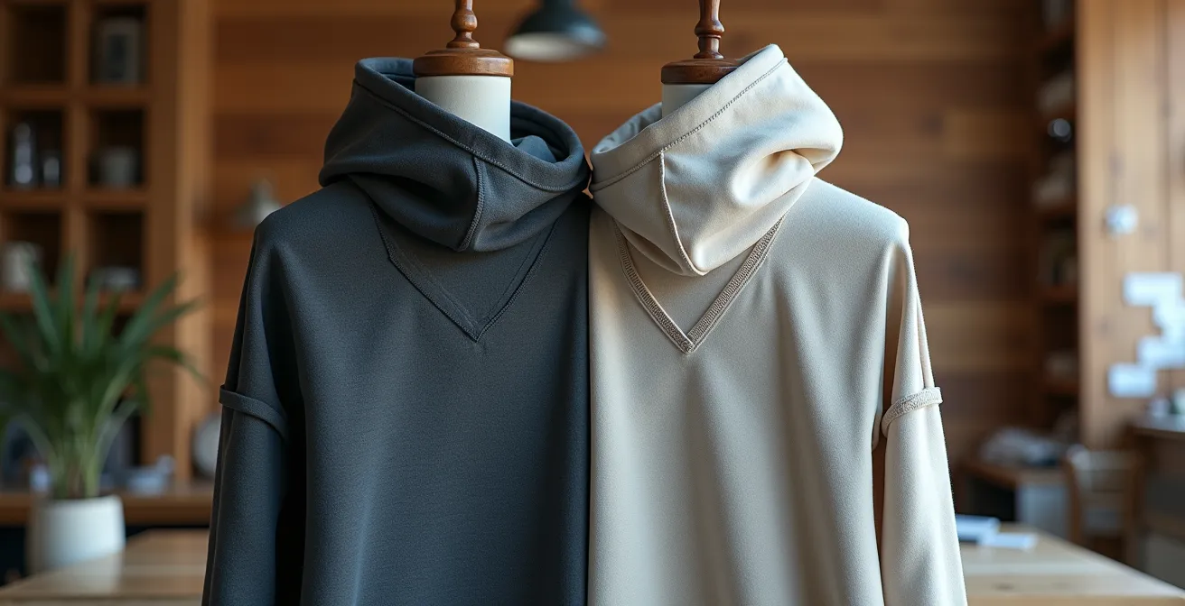 Comparación visual de sudaderas masculinas adaptadas al estilo femenino
