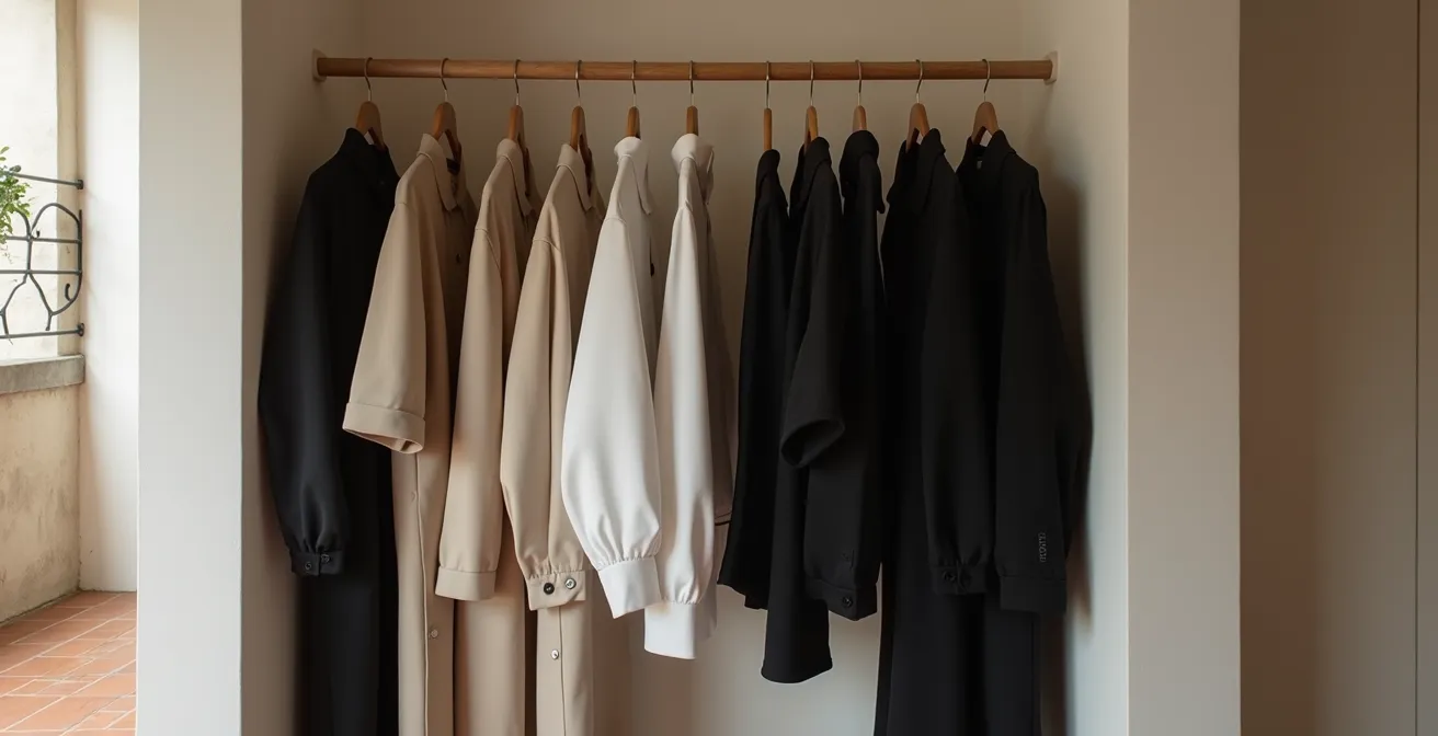 Conjunto de prendas básicas en tonos neutros que forman un uniforme personal elegante