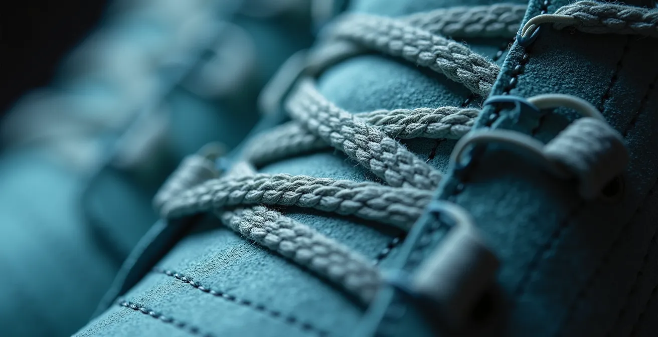 Inspección macro de costuras y materiales para detectar falsificaciones en zapatillas premium